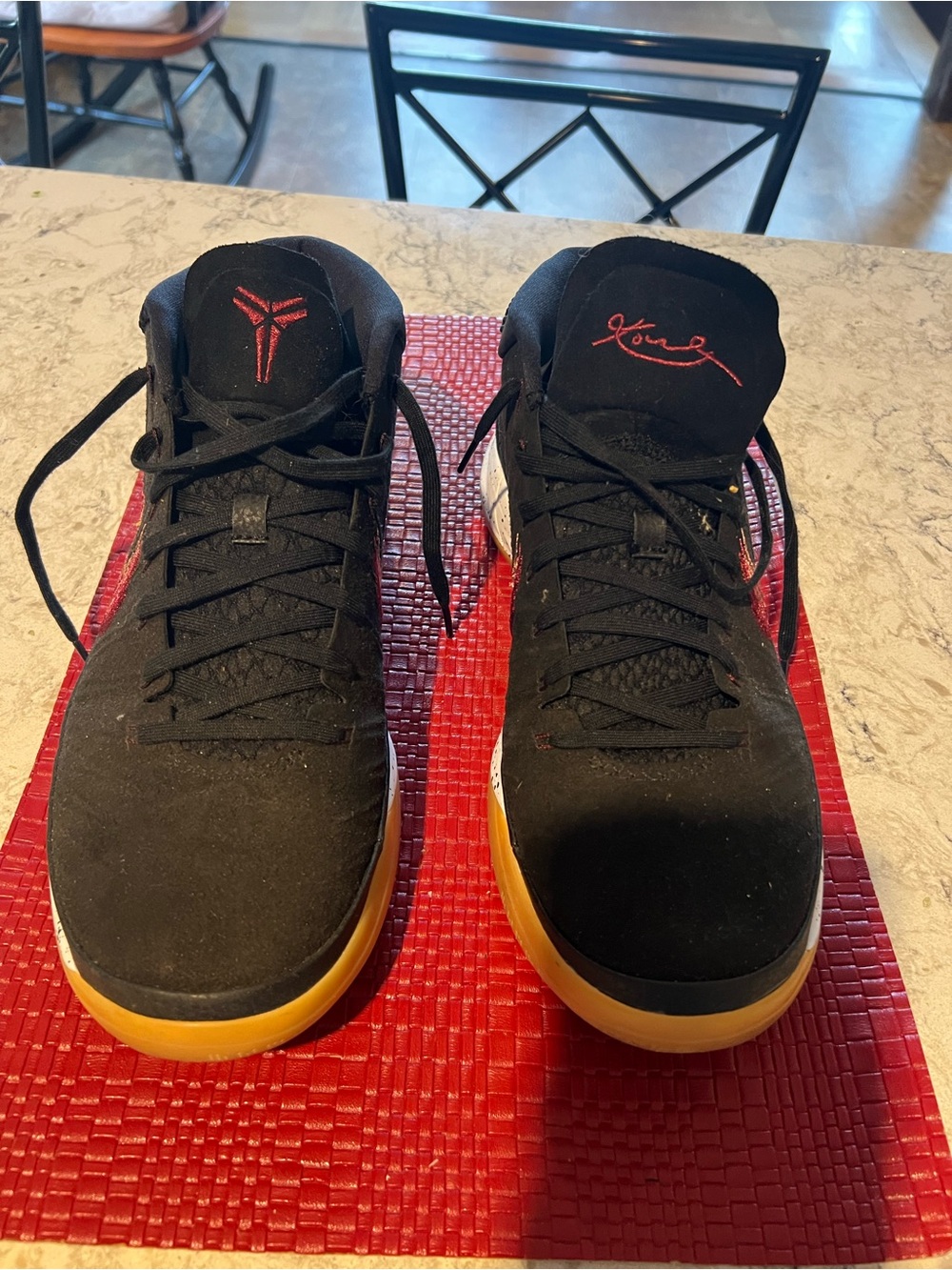 Nike Black and Gum Low-Top Basketball Shoes with Red Logo Accents